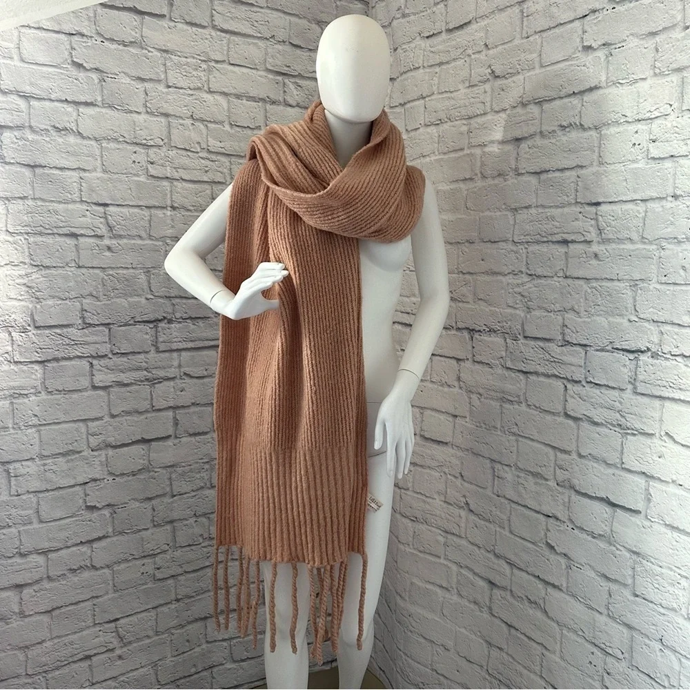 Free People Jaden Ribbed Oversized Chunky Knit Fringe Scarf